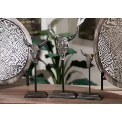 Outlet Kirklands Home Carved Iron Bullhead Statues, Set of 3 Gray