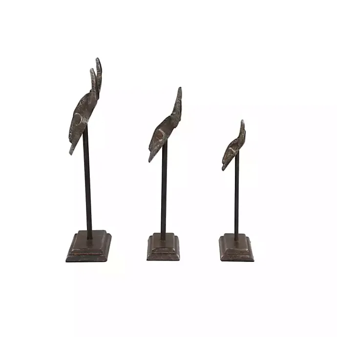 Outlet Kirklands Home Carved Iron Bullhead Statues, Set of 3 Gray