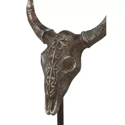 Outlet Kirklands Home Carved Iron Bullhead Statues, Set of 3 Gray