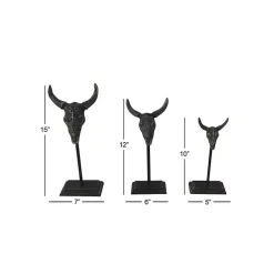 Outlet Kirklands Home Carved Iron Bullhead Statues, Set of 3 Gray