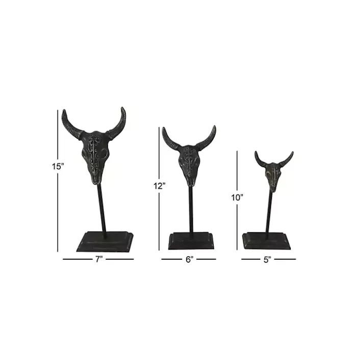 Outlet Kirklands Home Carved Iron Bullhead Statues, Set of 3 Gray