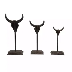 Outlet Kirklands Home Carved Iron Bullhead Statues, Set of 3 Gray