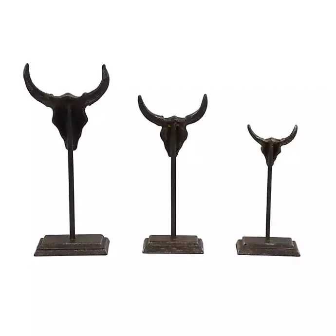 Outlet Kirklands Home Carved Iron Bullhead Statues, Set of 3 Gray