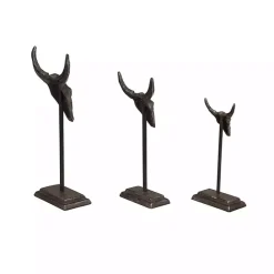 Outlet Kirklands Home Carved Iron Bullhead Statues, Set of 3 Gray