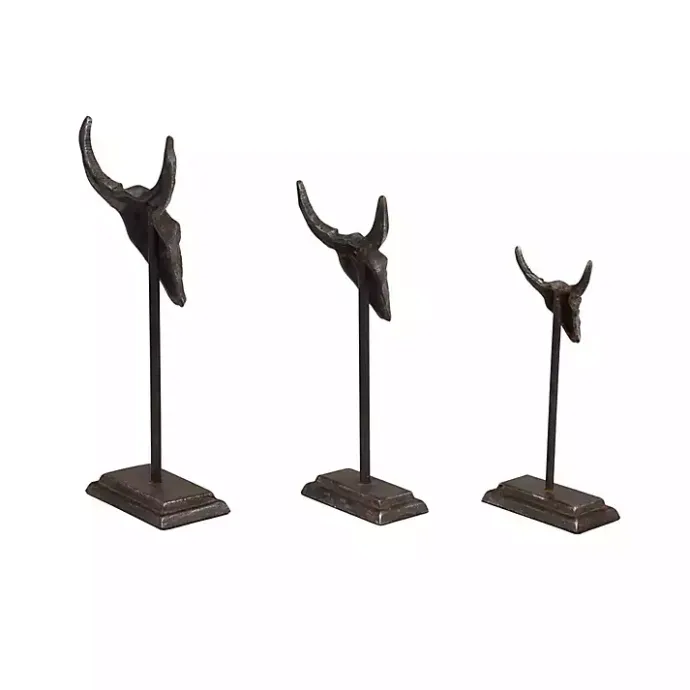 Outlet Kirklands Home Carved Iron Bullhead Statues, Set of 3 Gray