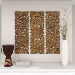 Online Kirklands Home Carved Mahogany 3-pc. Triptych Wall Panels Gold