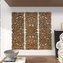 Online Kirklands Home Carved Mahogany 3-pc. Triptych Wall Panels Gold