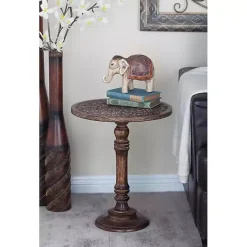 Outlet Kirklands Home Carved Mandala Mango Wood Accent Table Brown