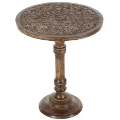 Outlet Kirklands Home Carved Mandala Mango Wood Accent Table Brown