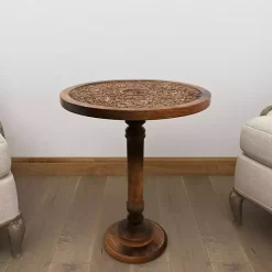 Outlet Kirklands Home Carved Mandala Mango Wood Accent Table Brown