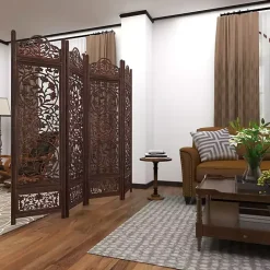 Outlet Kirklands Home Carved Mandala Mango Wood Accent Table Brown