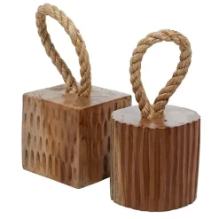 Sale Kirklands Home Carved Teak Wood and Rope Door Stoppers, Set of 2 Brown