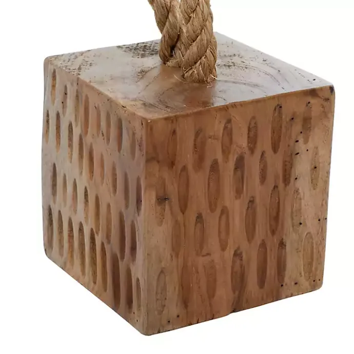 Sale Kirklands Home Carved Teak Wood and Rope Door Stoppers, Set of 2 Brown