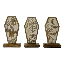 Outlet Kirklands Home Carved Wooden Coffin Statues, Set of 3