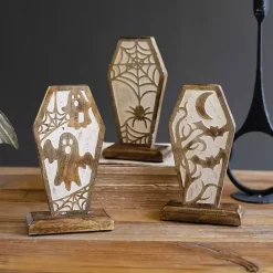 Outlet Kirklands Home Carved Wooden Coffin Statues, Set of 3