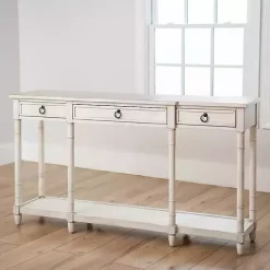 Best Kirklands Home Casey Cream 3-Drawer Console Table Ivory