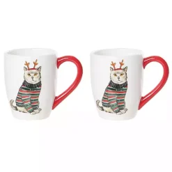 Sale Kirklands Home Cat Christmas Sweater Mugs, Set of 2