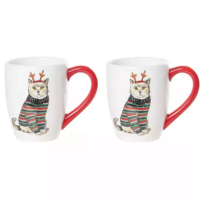 Sale Kirklands Home Cat Christmas Sweater Mugs, Set of 2