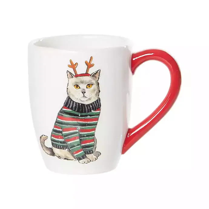 Sale Kirklands Home Cat Christmas Sweater Mugs, Set of 2