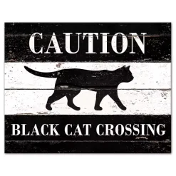 Hot Kirklands Home Caution Black Cat Crossing Halloween Canvas Print