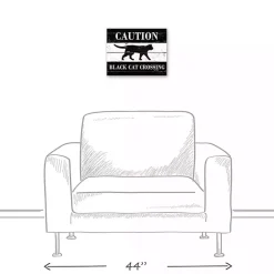 Hot Kirklands Home Caution Black Cat Crossing Halloween Canvas Print