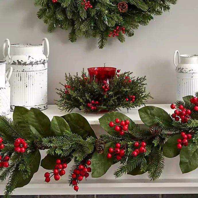 Online Kirklands Home Cedar and Berry Candle Ring Centerpiece