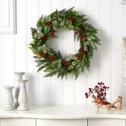 Kirklands Home Cedar and Eucalyptus Berry Wreath