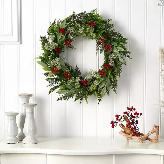Kirklands Home Cedar and Eucalyptus Berry Wreath