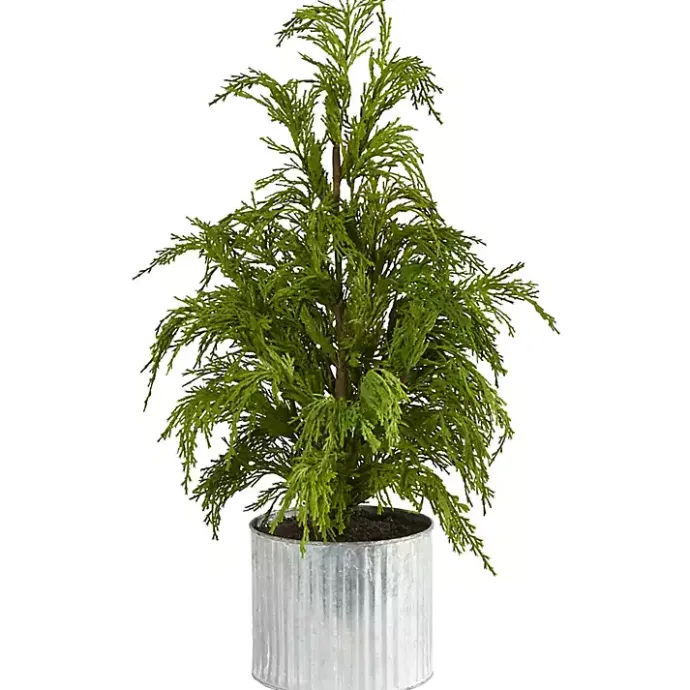 New Kirklands Home Cedar Pine Mini Tree in Corrugated Metal Planter