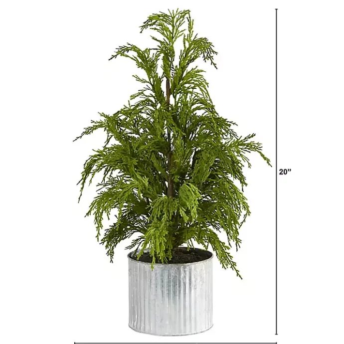 New Kirklands Home Cedar Pine Mini Tree in Corrugated Metal Planter