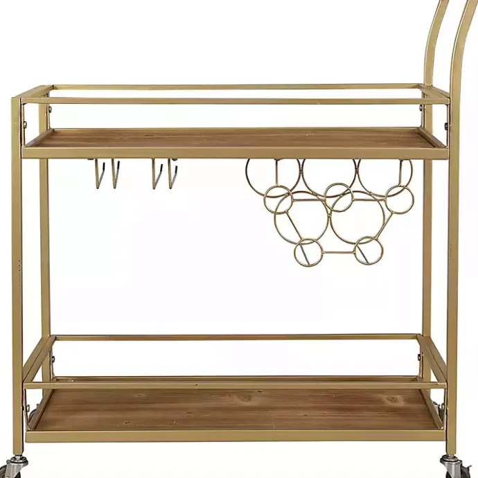 Hot Kirklands Home Celeste Gold Metal and Wood Bar Cart