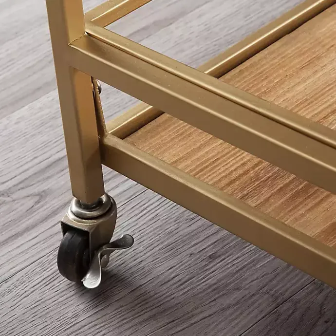 Hot Kirklands Home Celeste Gold Metal and Wood Bar Cart