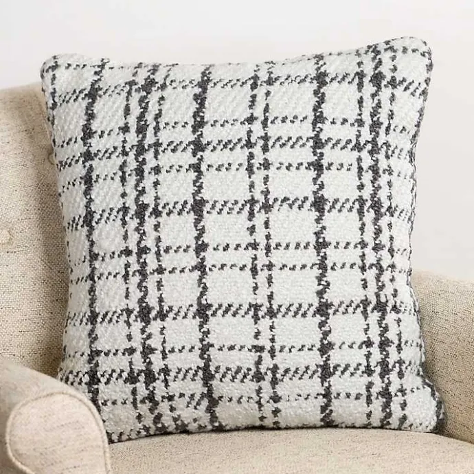 Sale Kirklands Home Charcoal and White Boucle Plaid Pillow