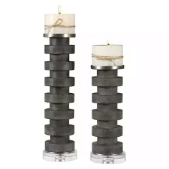 Clearance Kirklands Home Charcoal Concrete 2-pc. Candle Holder Set