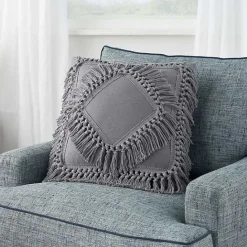 Hot Kirklands Home Charcoal Diamond Fringe Throw Pillow Gray