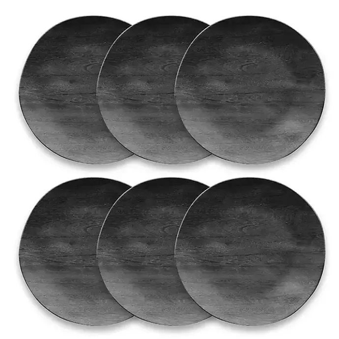 Kirklands Home Charcoal Faux Wood Melamine Dinner Plate, Set of 6 Gray