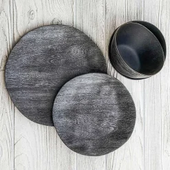 Kirklands Home Charcoal Faux Wood Melamine Dinner Plate, Set of 6 Gray
