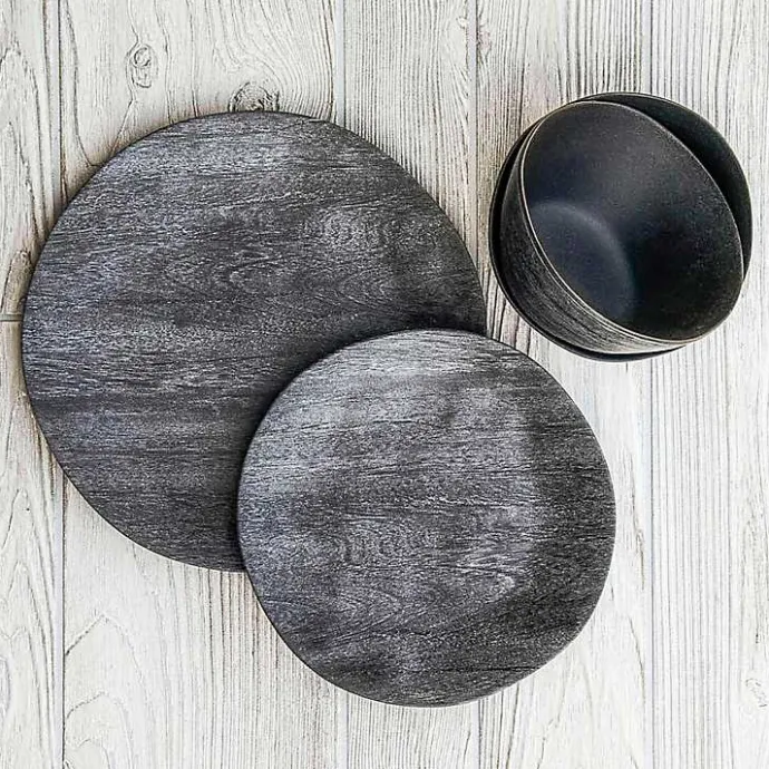Kirklands Home Charcoal Faux Wood Melamine Dinner Plate, Set of 6 Gray