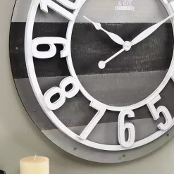 Kirklands Home Charcoal and White Plank Wall Clock Gray