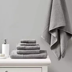 Discount Kirklands Home Charcoal 6-pc. Waffle Cotton Bath Towel Set Gray