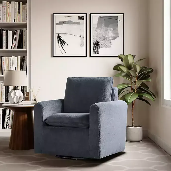 Hot Kirklands Home Charcoal Sherpa Peri Swivel Armchair Gray