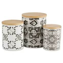 New Kirklands Home Charcoal Tile 3-pc. Bamboo Lid Jar Set