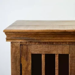 Discount Kirklands Home Charlie Natural Mango Wood Windowpane Cabinet Brown