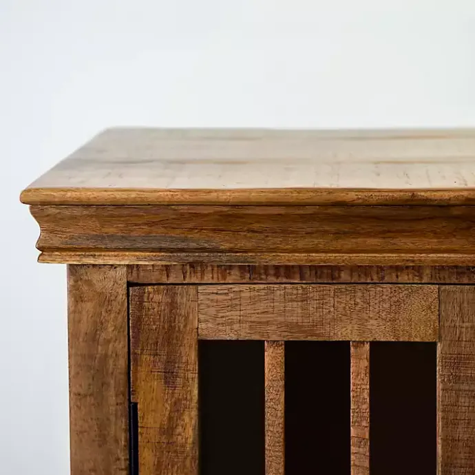 Discount Kirklands Home Charlie Natural Mango Wood Windowpane Cabinet Brown