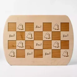 New Kirklands Home Checkered Ghost Maple Halloween Cutting Board Tan