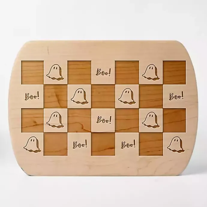 New Kirklands Home Checkered Ghost Maple Halloween Cutting Board Tan