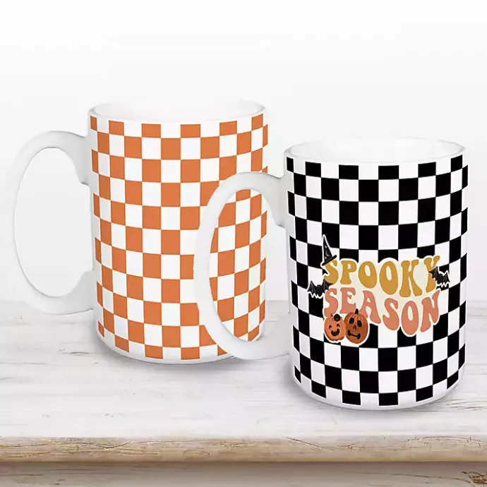 Discount Kirklands Home Checkered Spooky Season Halloween Mugs, Set of 2