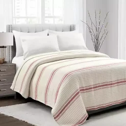 New Kirklands Home Cherry Red Pick Stitch Stripe Queen Quilt