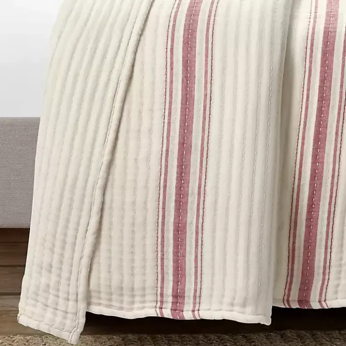 New Kirklands Home Cherry Red Pick Stitch Stripe Queen Quilt