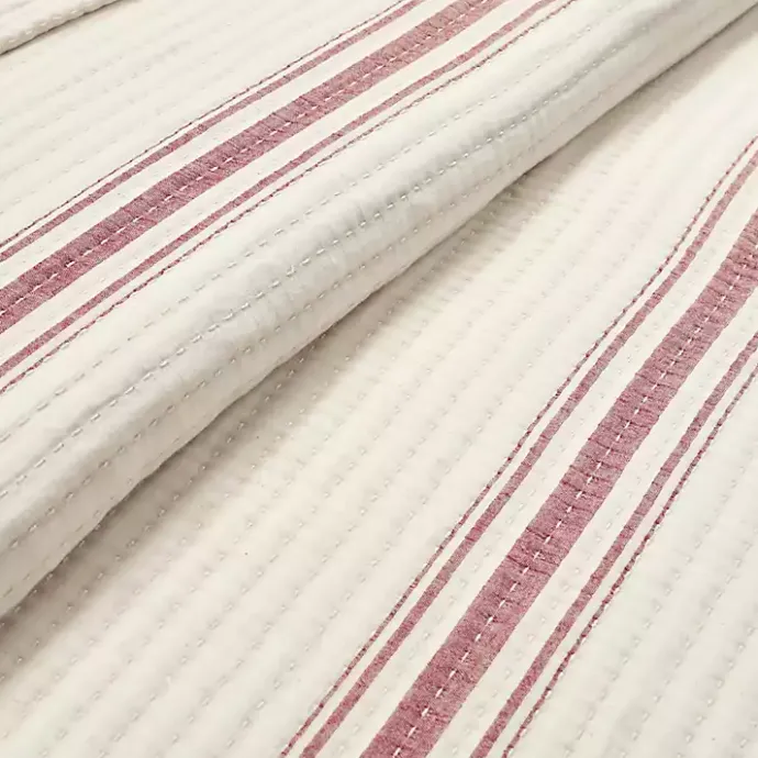 New Kirklands Home Cherry Red Pick Stitch Stripe Queen Quilt